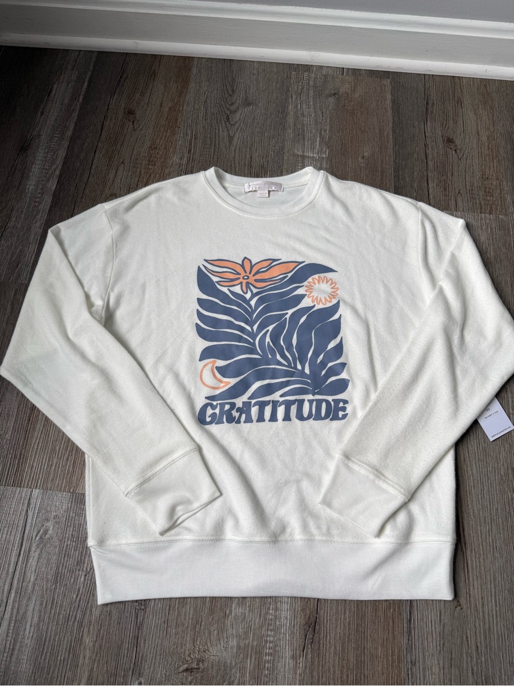 NWT SPIRITUAL GANGSTER Gratitude Graphic Crewneck Sweatshirt Cream Floral XS